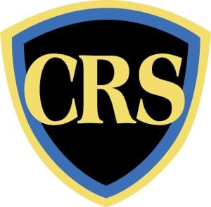A black and yellow logo of crs